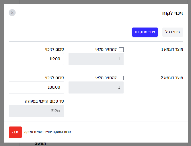 זיכוי ההזמנה