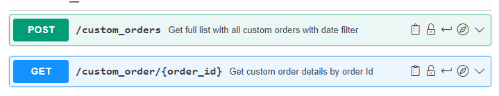 API – Custom orders end points