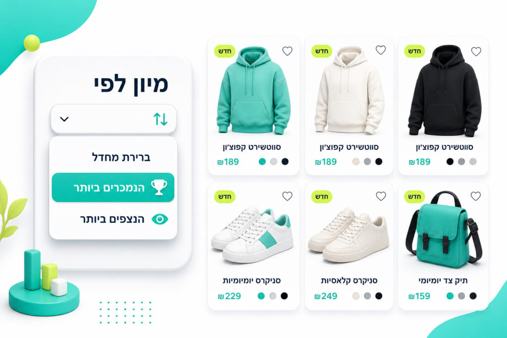 מיון מוצרים בקטגוריה לפי מכירות או צפיות