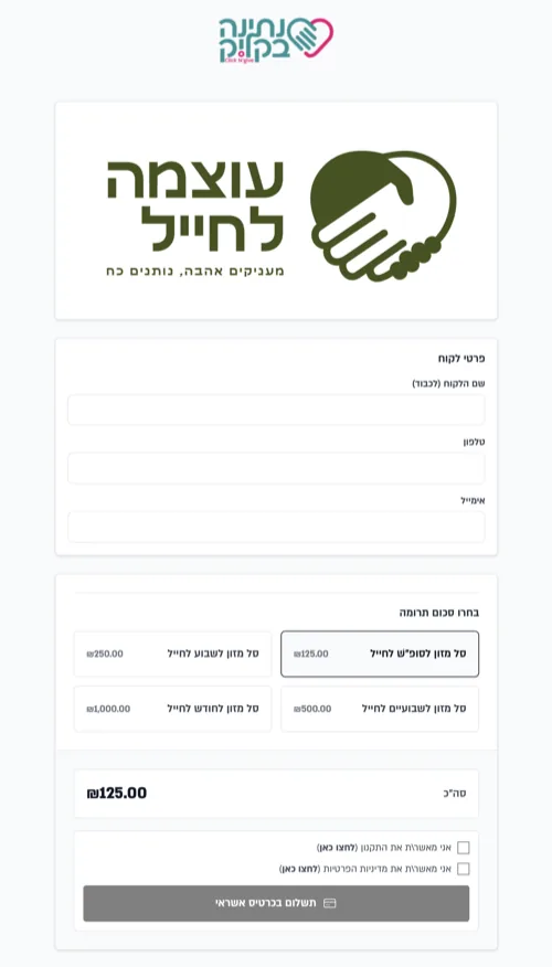 דוגמת דף תשלום iStores בטאבלט קטן